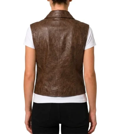 Womens Brown Sheepskin Leather Biker Vest back view