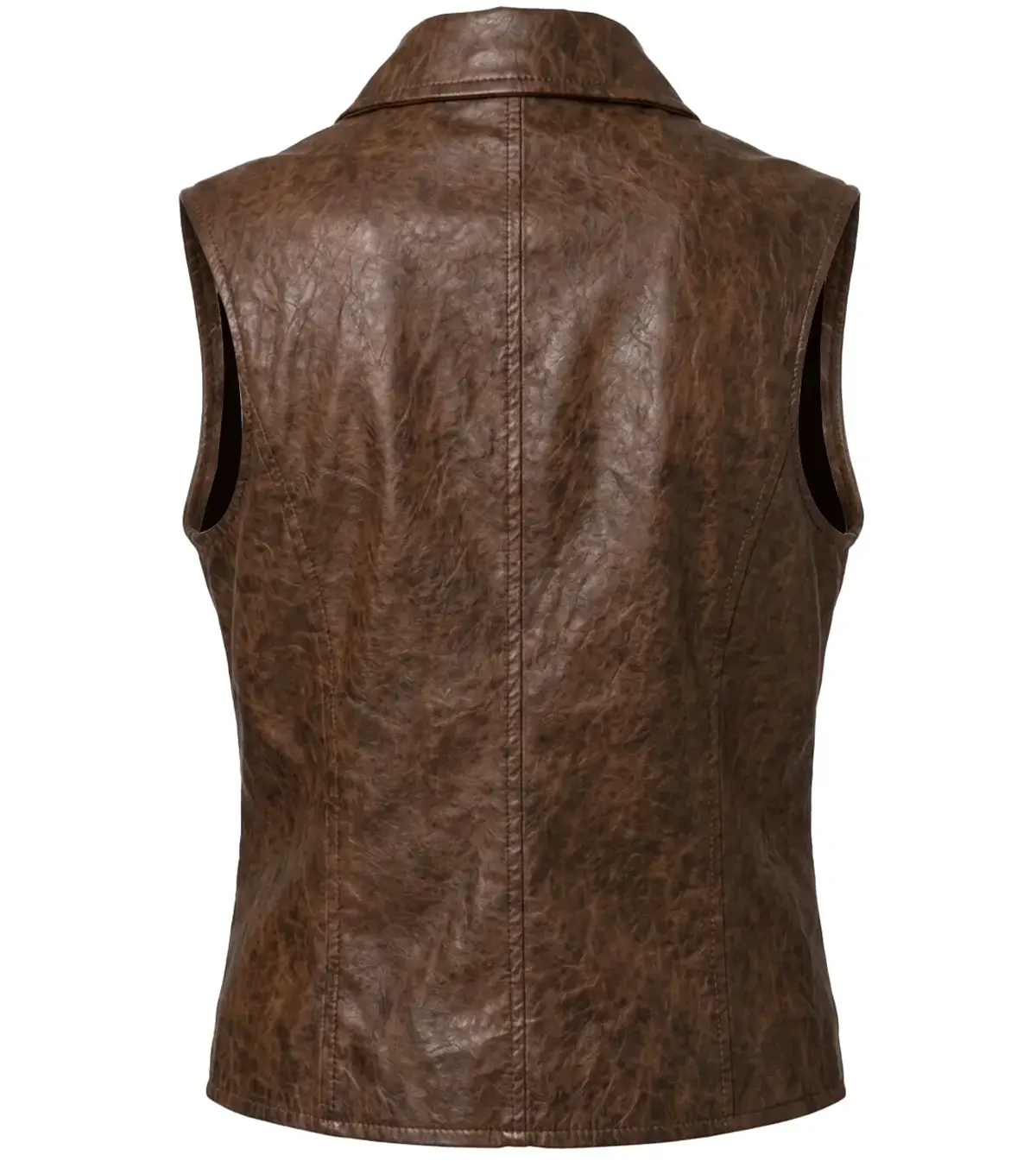 Womens Brown Sheepskin Leather Biker Vest back