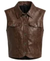 Womens Brown Sheepskin Leather Biker Vest front
