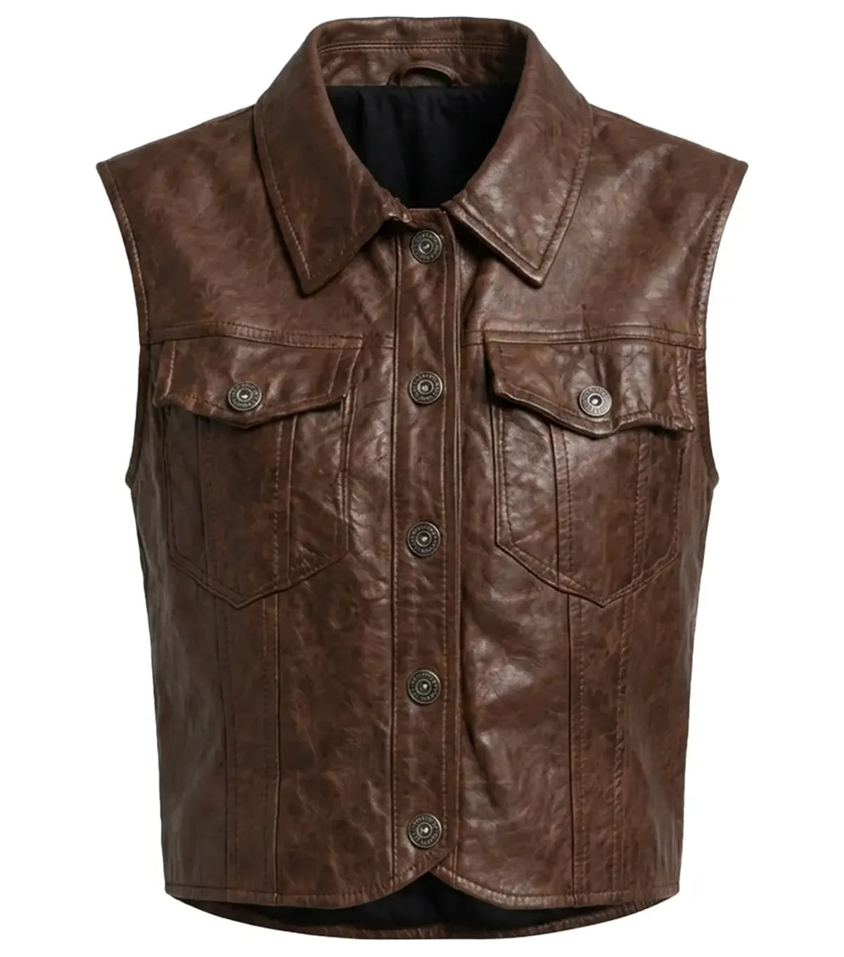 Womens Brown Sheepskin Leather Biker Vest front