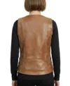 Womens Brown Zipper Motorcycle Leather Vest back