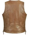 Womens Brown Zipper Motorcycle Leather Vest back view