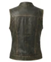 Womens Distressed Brown Stand Collar Leather Motorcycle Vest back