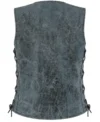 Womens Grey Distressed Leather Biker Vest with Side Lacing back