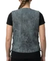 Womens Grey Distressed Leather Biker Vest with Side Lacing back view
