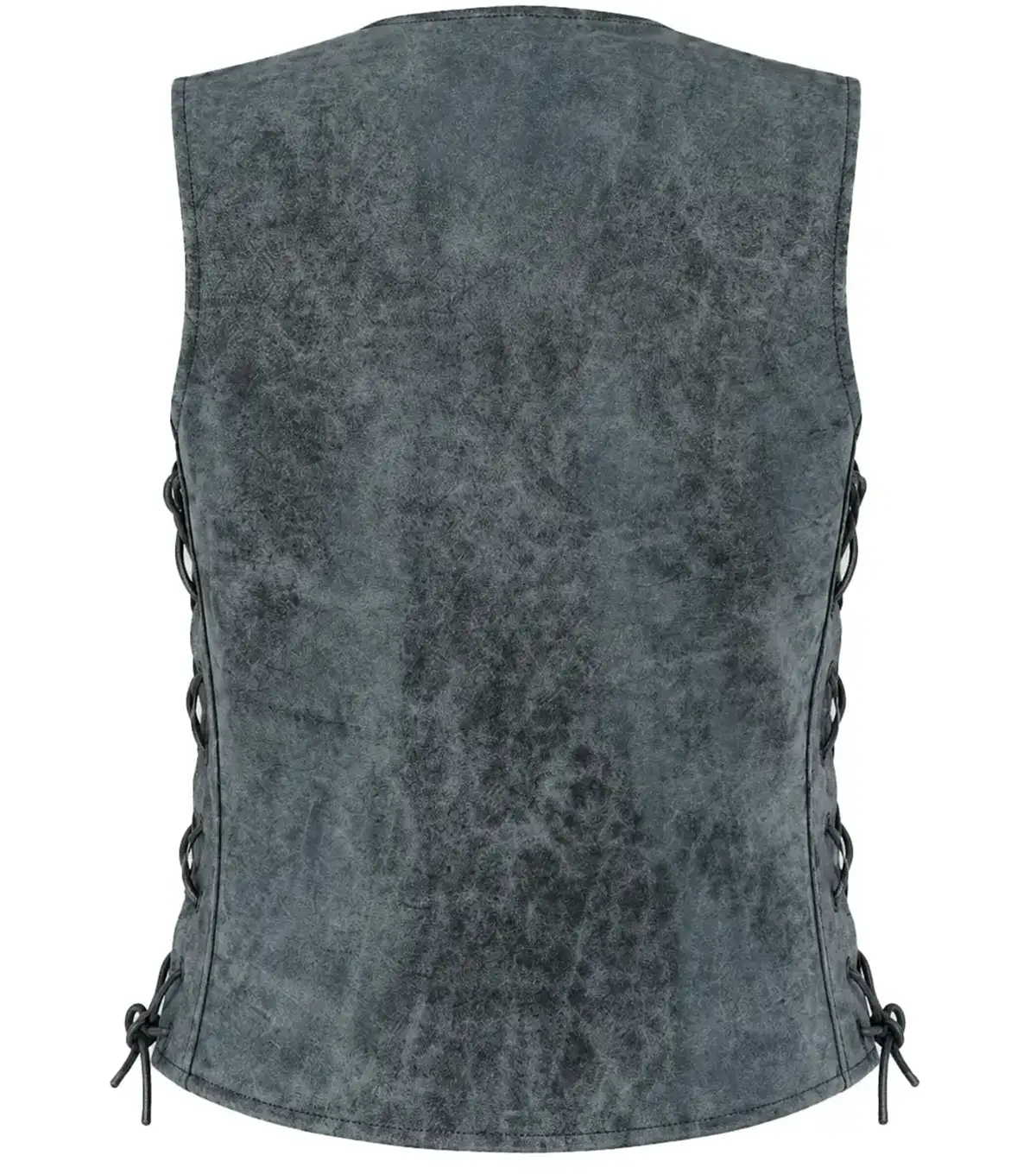 Womens Grey Distressed Leather Biker Vest with Side Lacing back