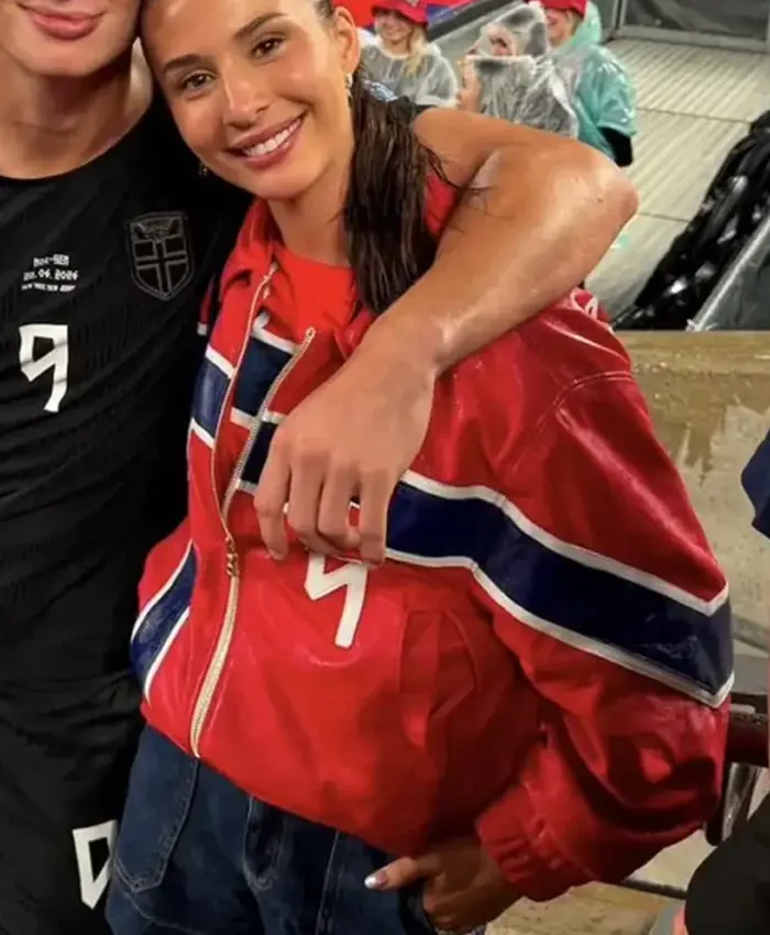2026 FIFA World Cup Isabel Norway Team Red Leather Jacket Front
