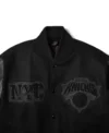 2026 Pro Basketball Finals Nike x New York Knicks Champions Black Varsity Jacket Closeup