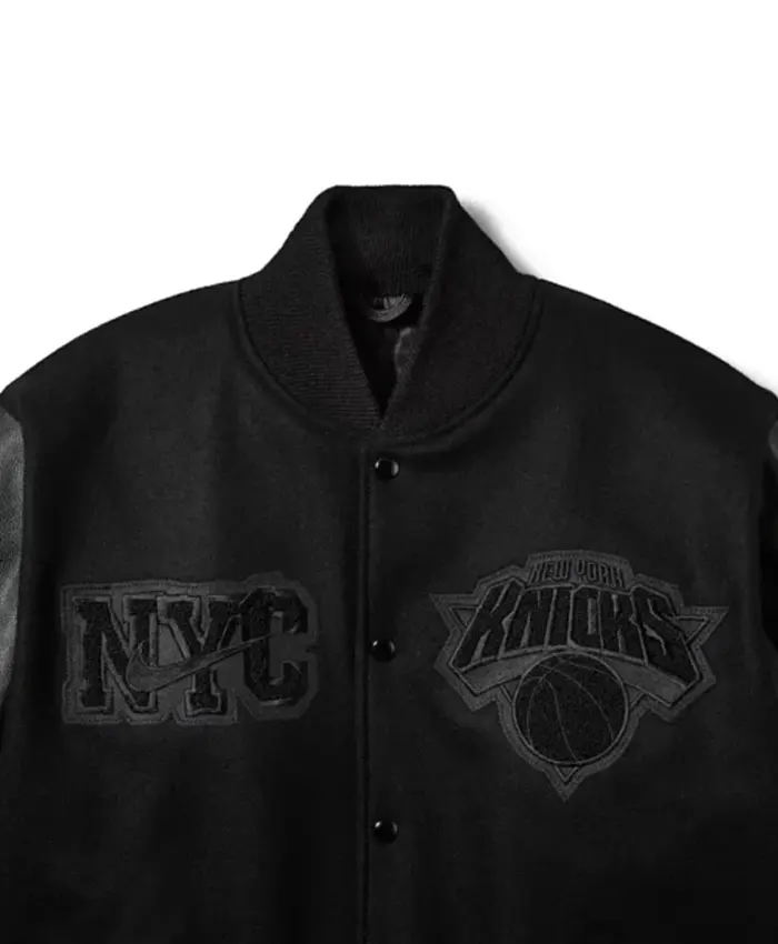 2026 Pro Basketball Finals Nike x New York Knicks Champions Black Varsity Jacket Closeup