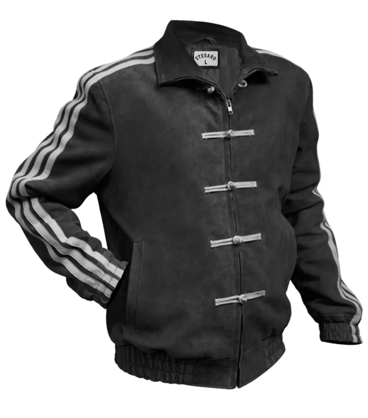 Adidas Chinese New Year Black Suede Leather Jacket Multicolor side view