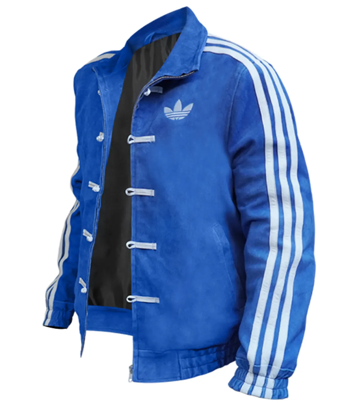 Adidas Chinese New Year Blue Suede Leather Jacket Multicolor side view