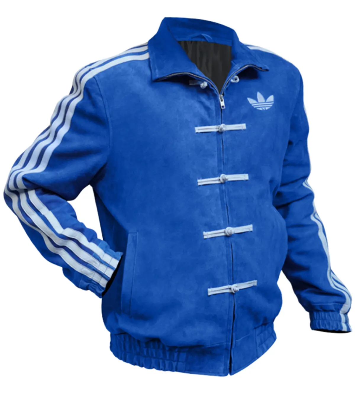 Adidas Chinese New Year Blue Suede Leather Jacket Multicolor side