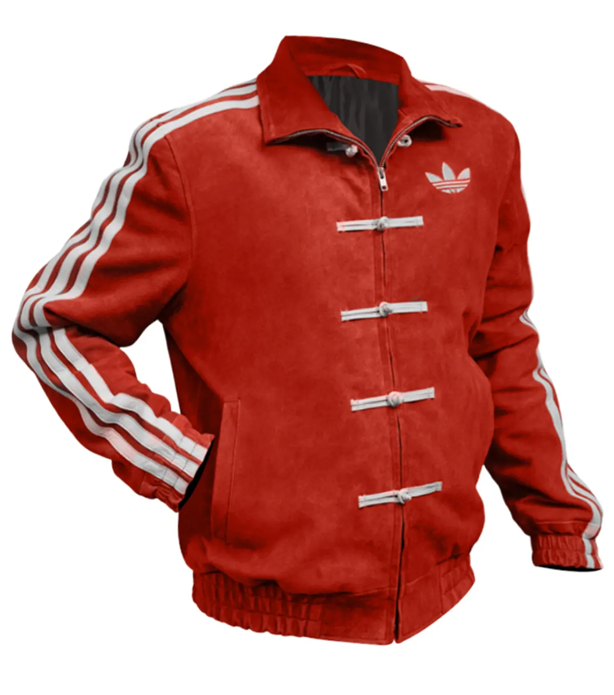 Adidas Chinese New Year Red Suede Leather Jacket Multicolor side view