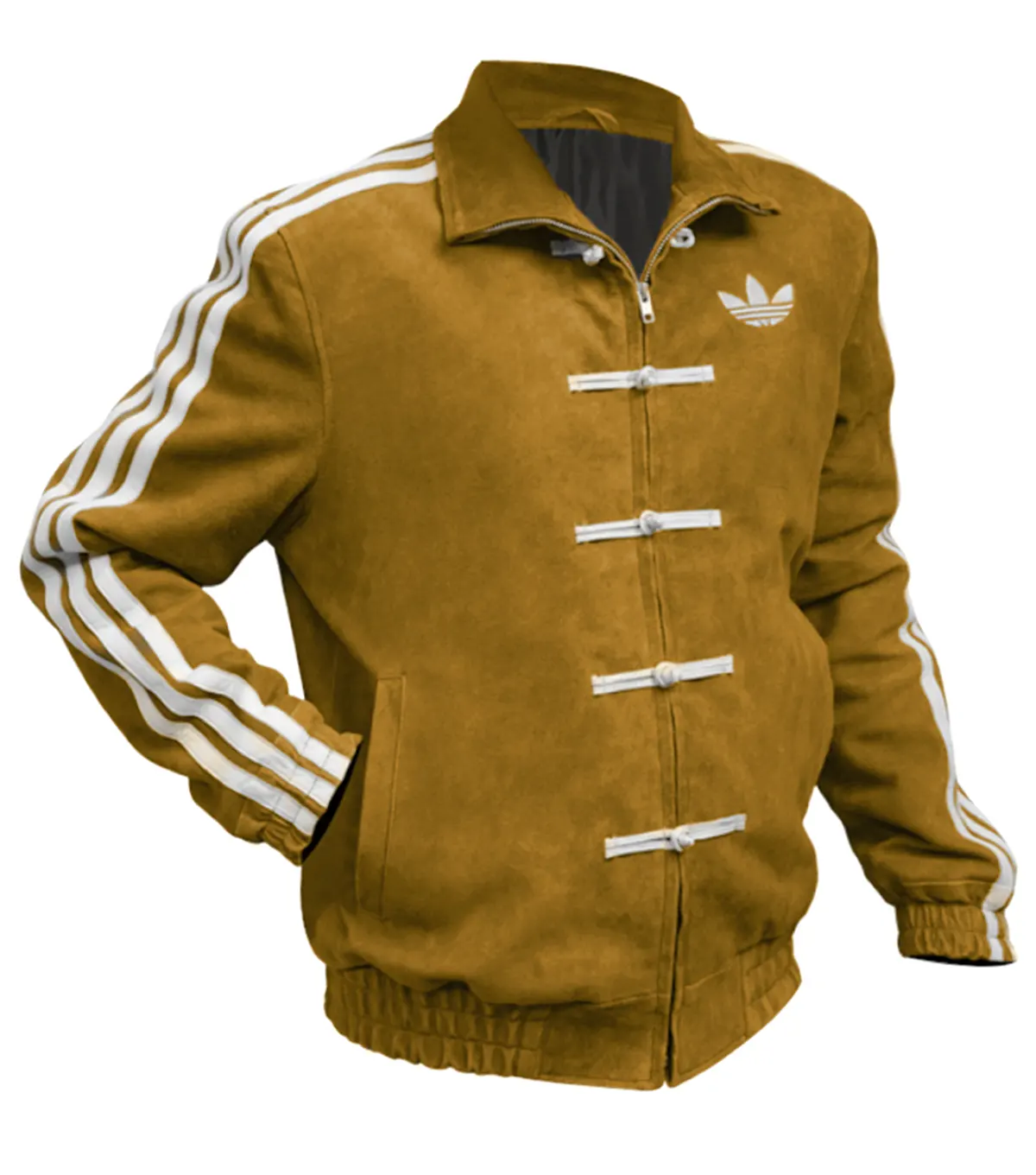 Adidas Chinese New Year Yellow Suede Leather Jacket Multicolor side view