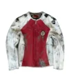 American Rapper Gunna Paris Fashion Week 2026 White and Red Leather Motorcycle Jacket Front