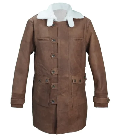 Bane Men's Brown Shearling Lined Long Leather Coat