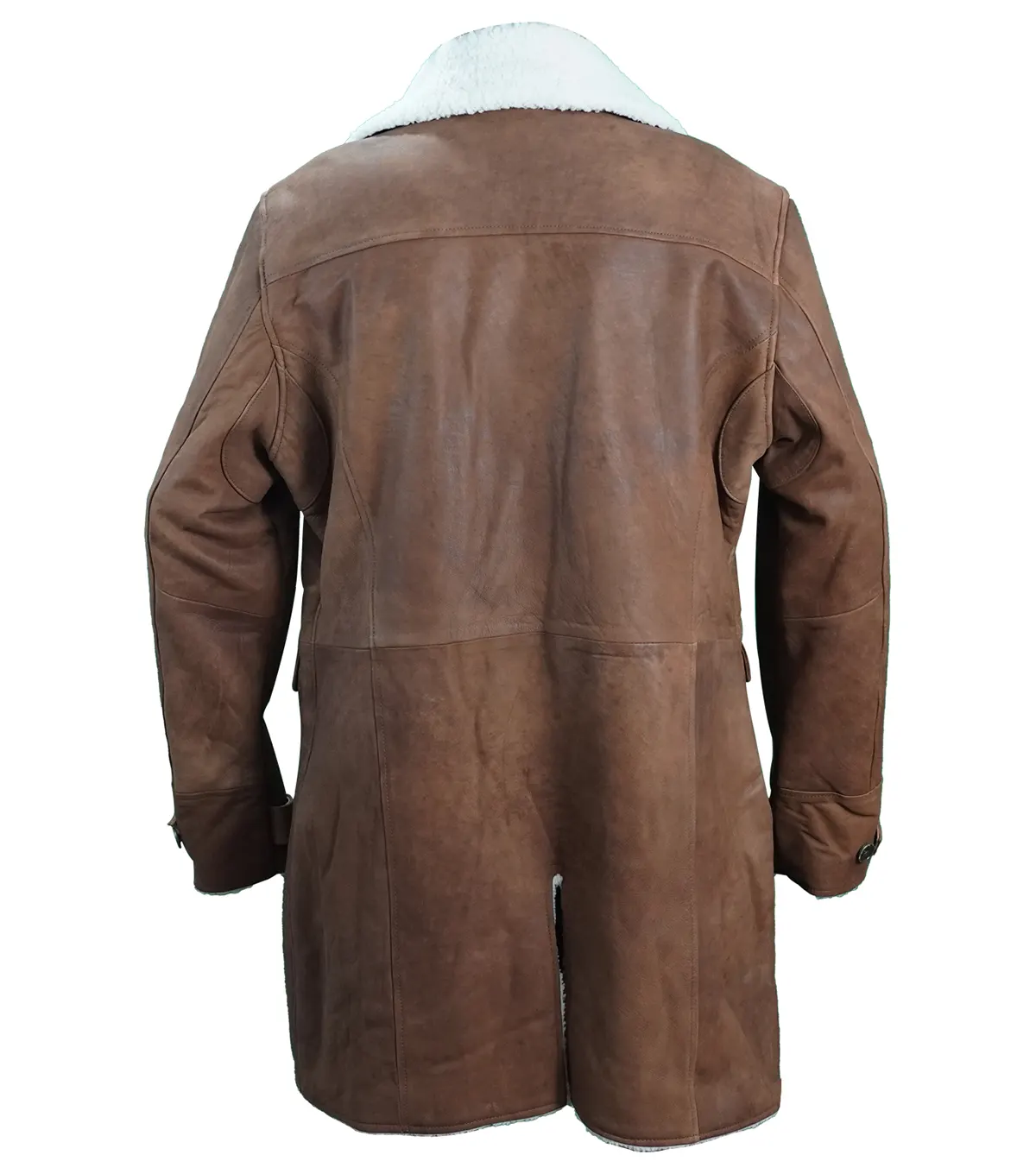 Bane Men's Brown Shearling Lined Long Leather Coat back