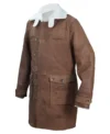 Bane Men's Brown Shearling Lined Long Leather Coat front side view