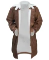 Bane Men's Brown Shearling Lined Long Leather Coat open front