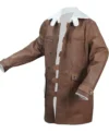 Bane Men's Brown Shearling Lined Long Leather Coat side view