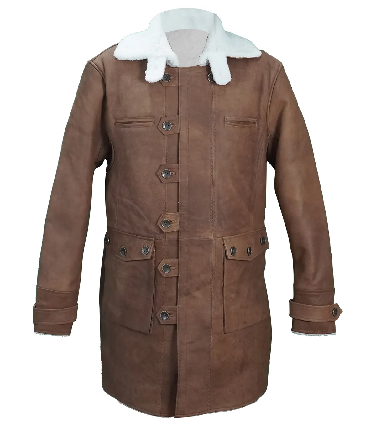 Bane Men's Brown Shearling Lined Long Leather Coat