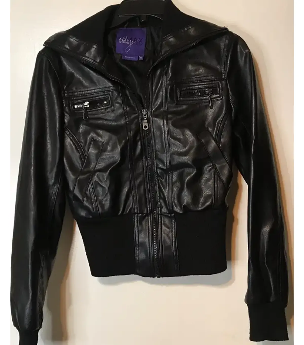 Buy Miley Cyrus Max Azria Crop Black Leather Jacket