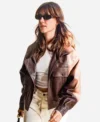 Daisy Edgar-Jones Roissy Airport Paris 2026 Dark Brown Leather Jacket For Men and Women