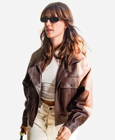 Daisy Edgar-Jones Roissy Airport Paris 2026 Dark Brown Leather Jacket For Men and Women