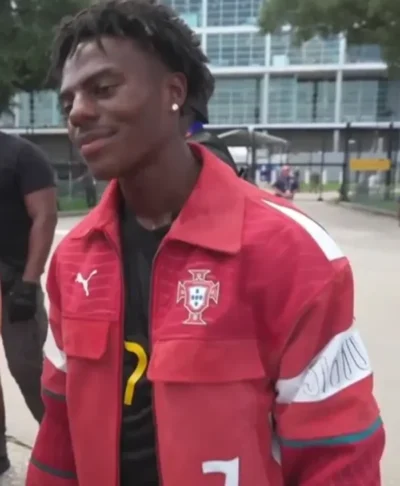 FIFA World Cup 2026 IShowSpeed Portugal Red Custom Leather Jacket Closeup
