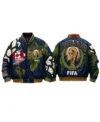 FIFA World Cup 2026 Jeff Hamilton Multi-color Leather Bomber Trophy Jacket Front and Back