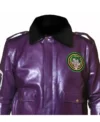 Joker Goon Purple Leather Bomber Jacket close up