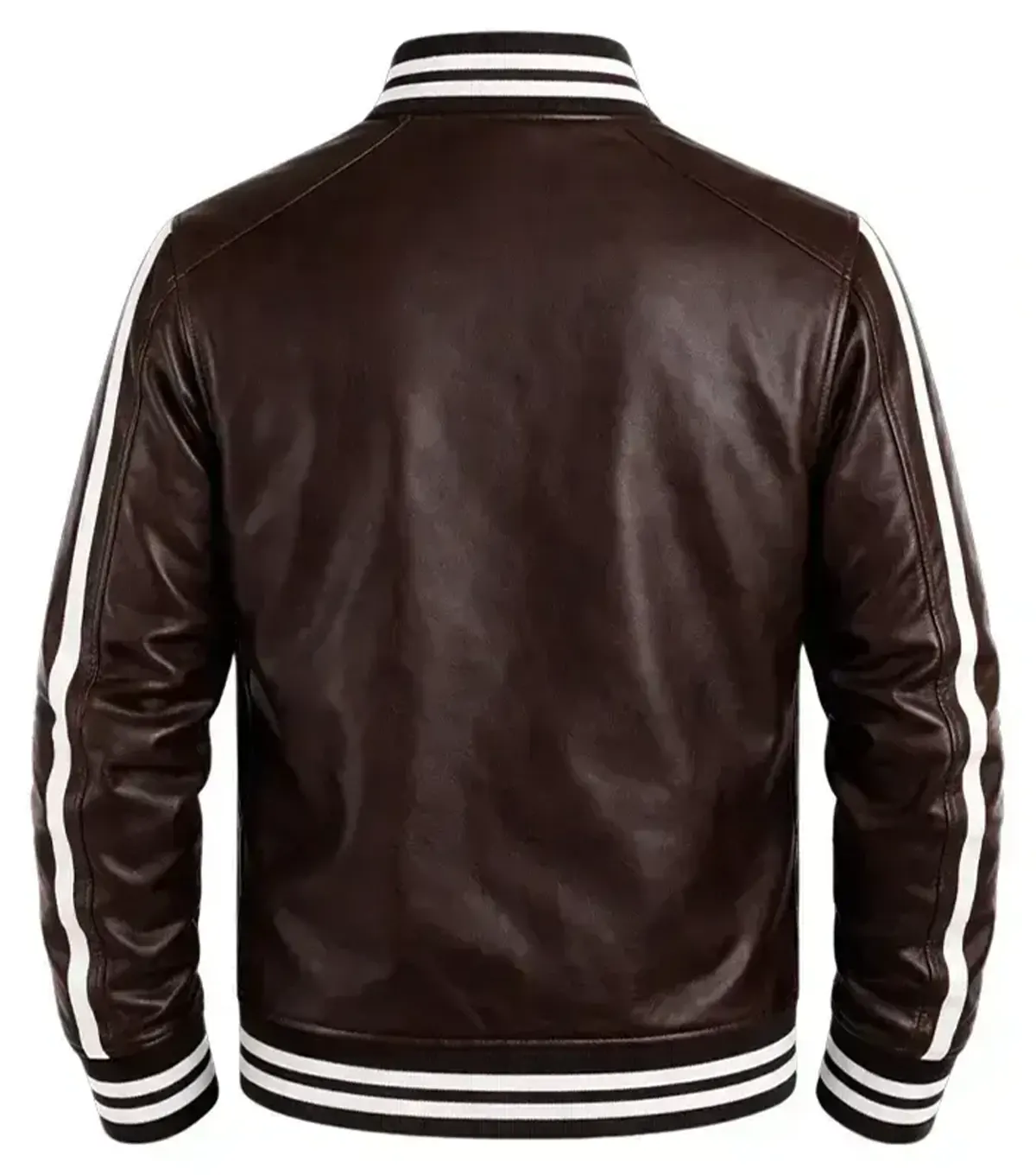 Mens Brown Real Leather Varsity Jacket - Image 2