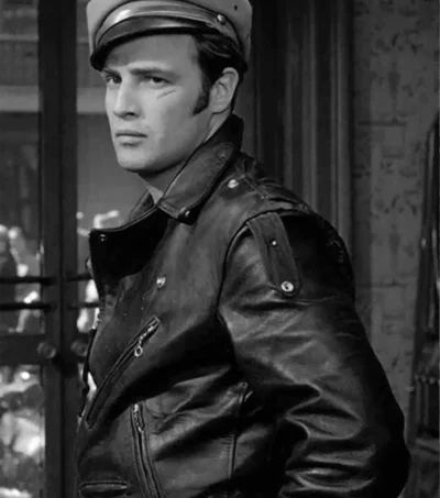Men's Marlon Brando The Wild One Black Biker Jacket side view