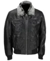 Mens Vintage Black Bomber Detachable Fur Collar Jacket