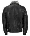 Mens Vintage Black Bomber Detachable Fur Collar Jacket back