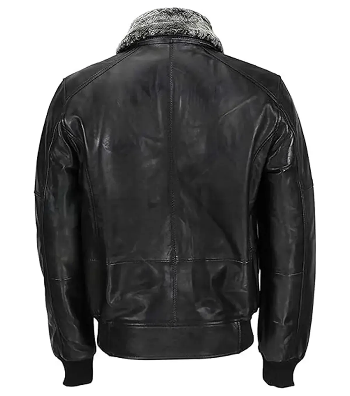 Mens Vintage Black Bomber Detachable Fur Collar Jacket back