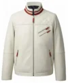 Men's White Quilted Leather Motorcycle Biker Jacket
