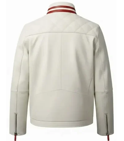 Men's White Quilted Leather Motorcycle Biker Jacket back