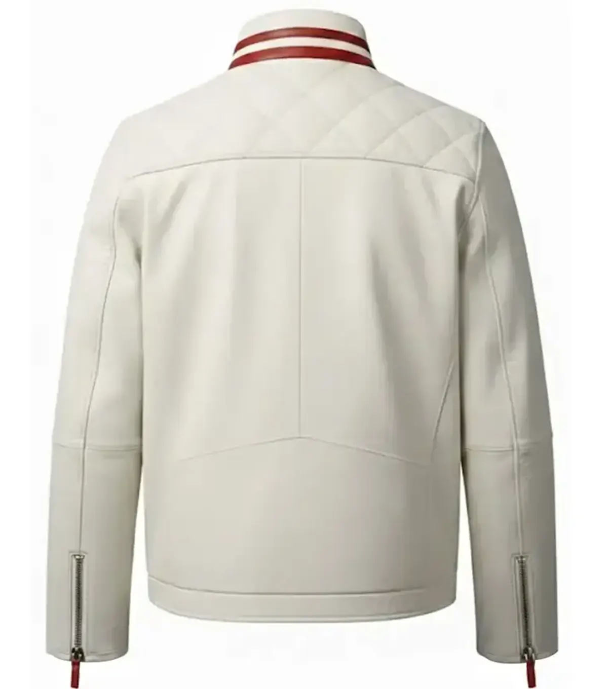 Men's White Quilted Leather Motorcycle Biker Jacket back