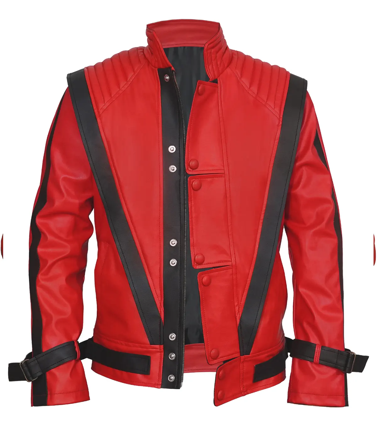 Michael Jackson Thriller Red and Black Leather Jacket open front