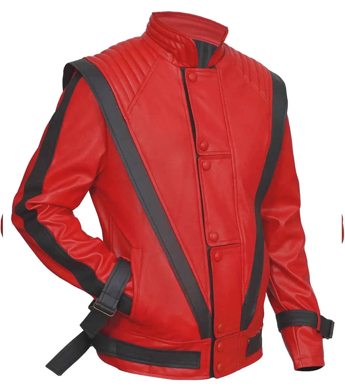 Michael Jackson Thriller Red and Black Leather Jacket side pose