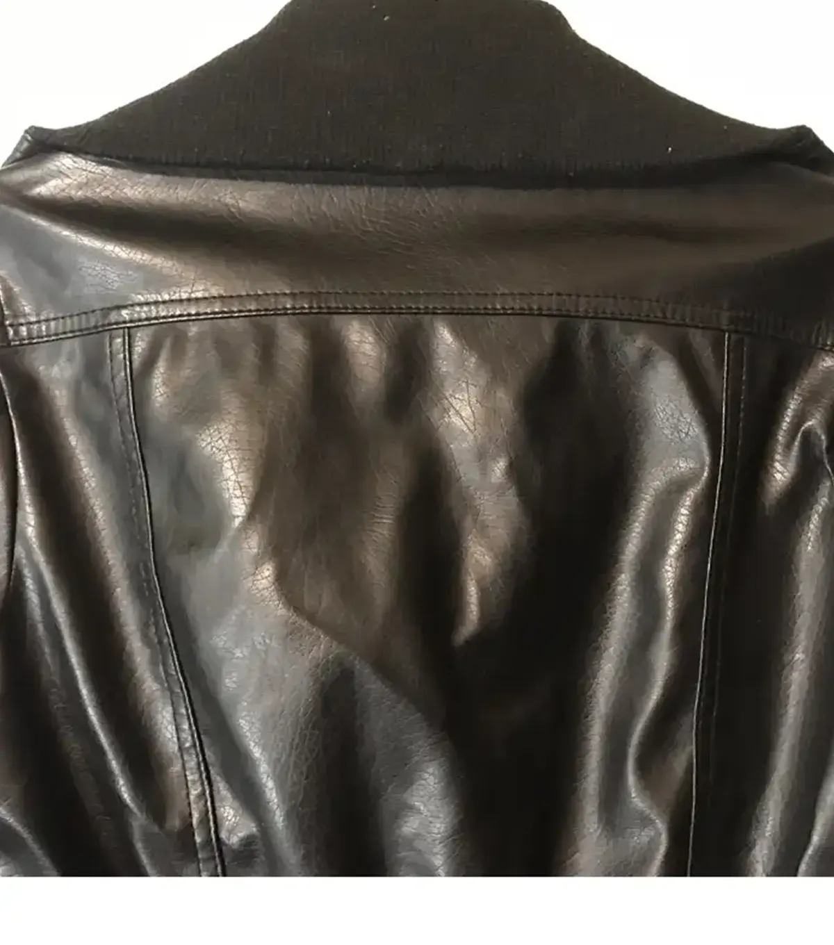 Miley Cyrus Max Azria Crop Black Leather Jacket back