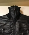 Miley Cyrus Max Azria Crop Black Leather Jacket close