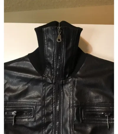 Miley Cyrus Max Azria Crop Black Leather Jacket close