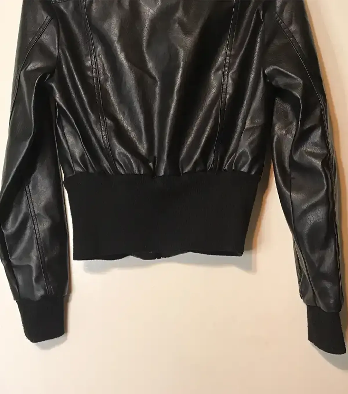 Miley Cyrus Max Azria Crop Black Leather Jacket lower side