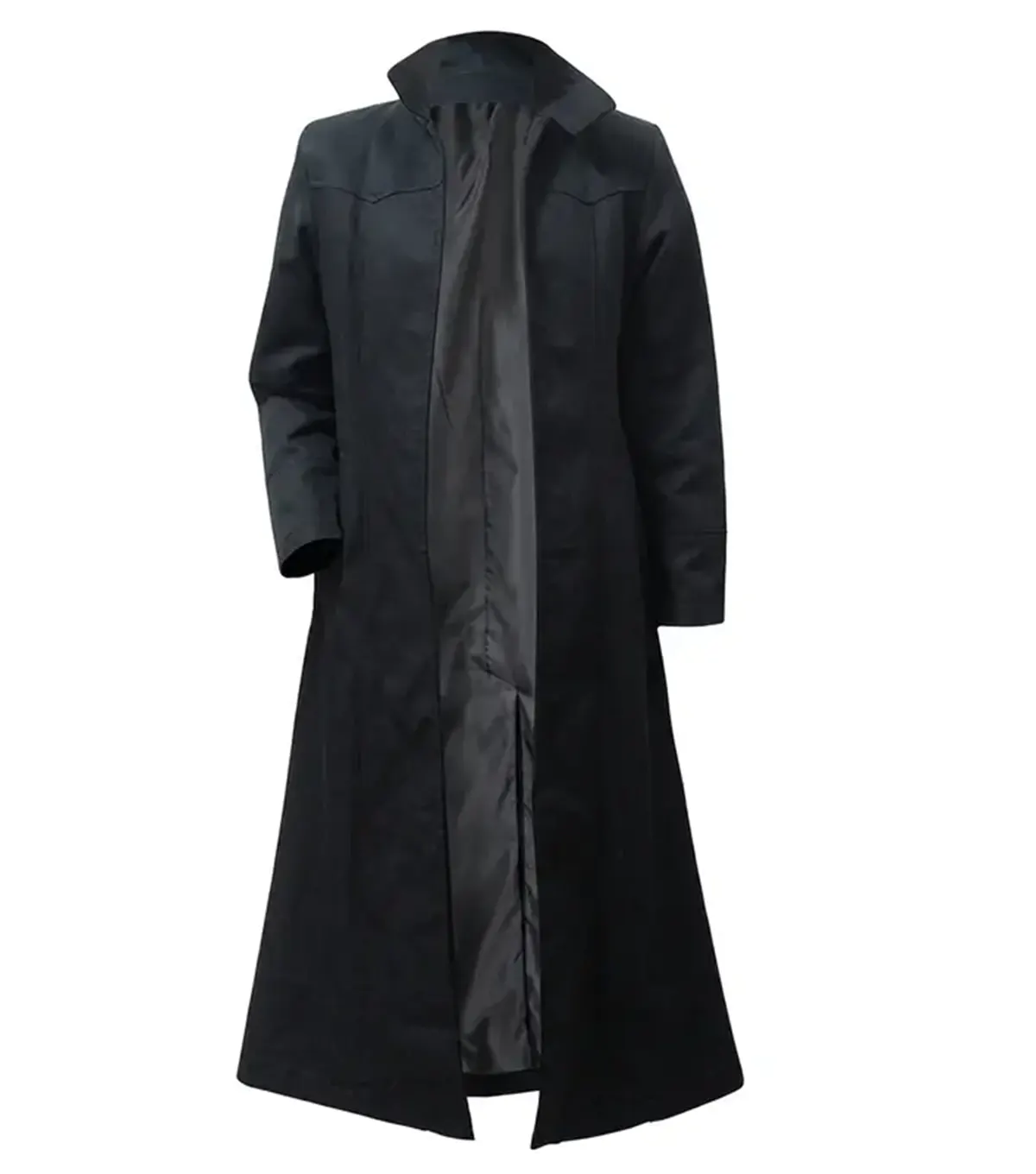 Neo Matrix Black Cotton Keanu Reeves Trench Coat front
