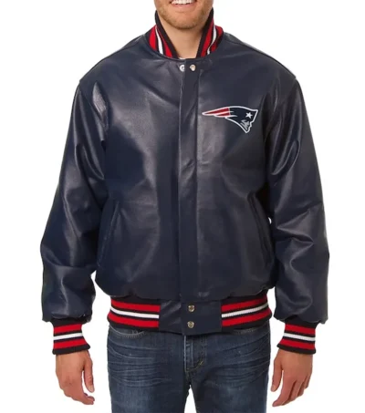 New England Patriots Varsity Navy Leather Jacket