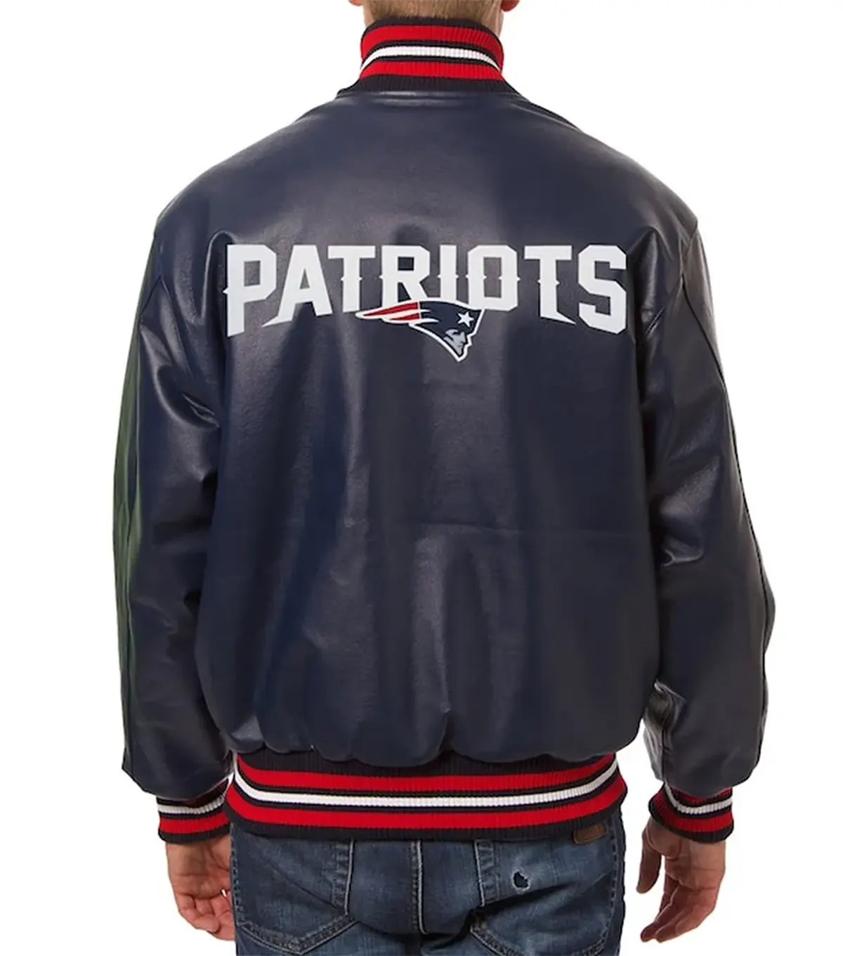 New England Patriots Varsity Navy Leather Jacket back
