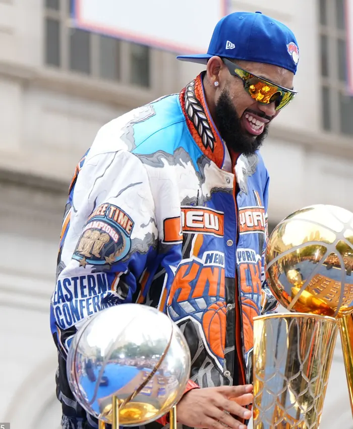 New York Knicks Championship Parade 2026 Karl-Anthony Towns Knicks Leather Jacket Right