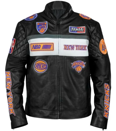 New York Knicks Moto Black Genuine Leather Jacket